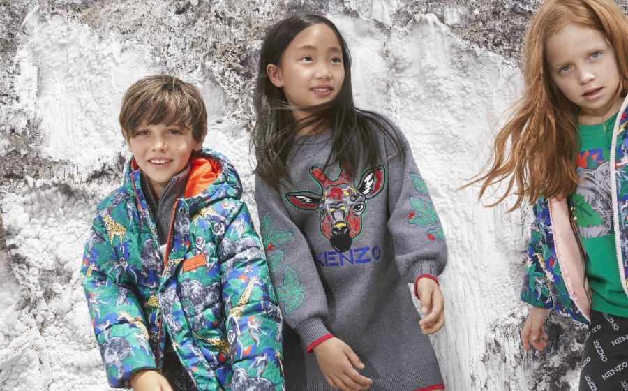 Kids’ fashion trends for Autumn-Winter 22/23 down jacket and jungle dress Kenzo