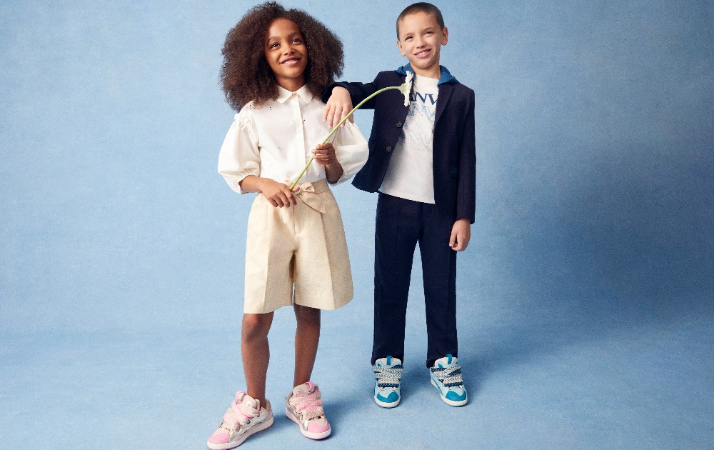 Wedding outfit for children. Lanvin boy's suit, Lanvin girl's shirt and shorts. Available on Kids around